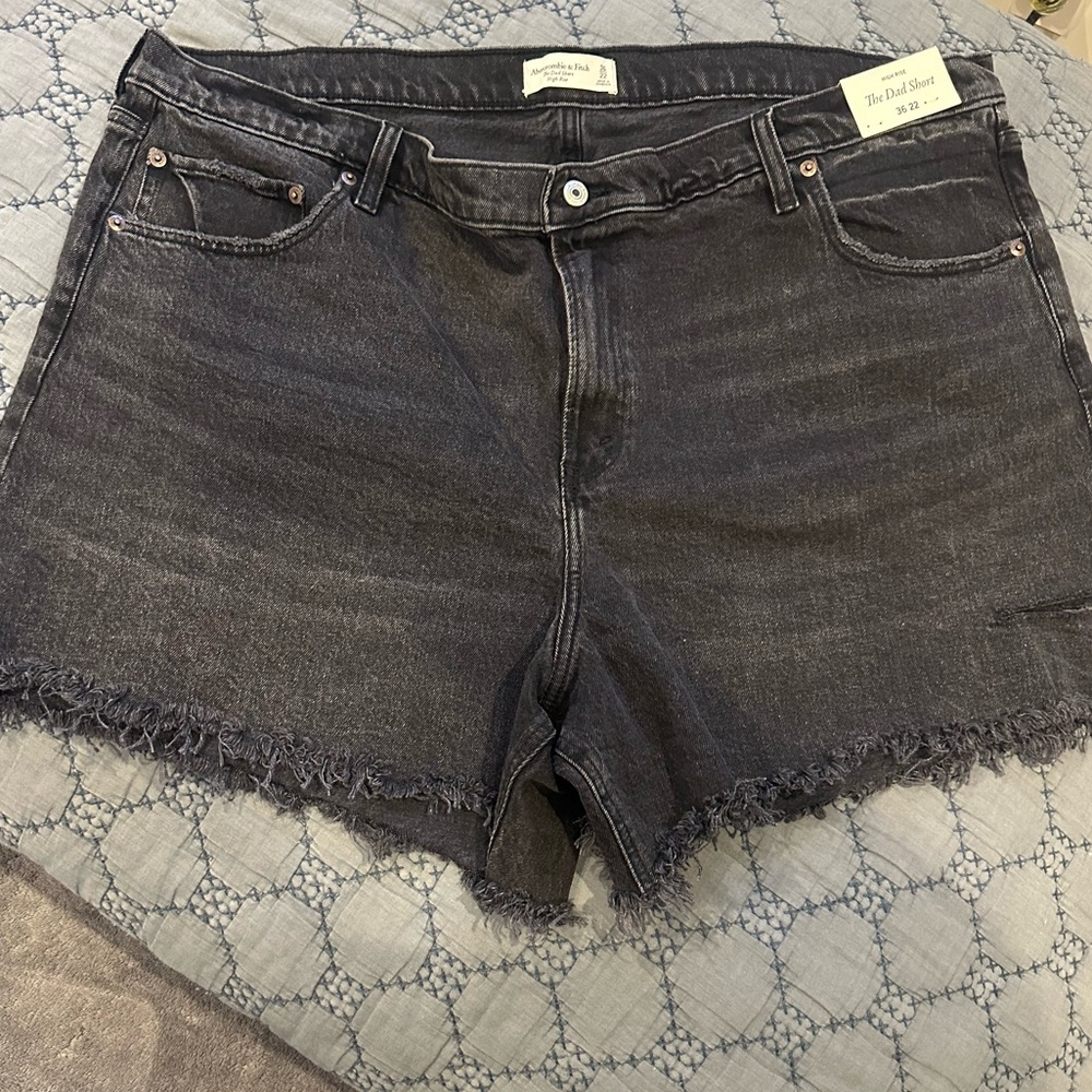 Abercrombie & Fitch Charcoal Frayed Denim Shorts